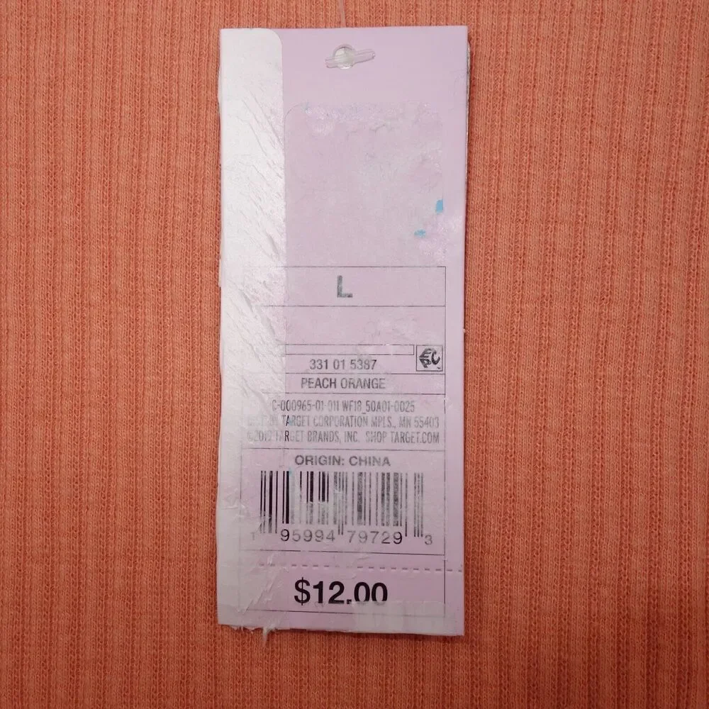 NEW Wild Fable Cropped Long Sleeve Baby Tee Shirt Women's Large Coral Peach - Picture 4 of 6